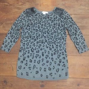WHBM Leopard Print 3/4 Sleeve Sweater